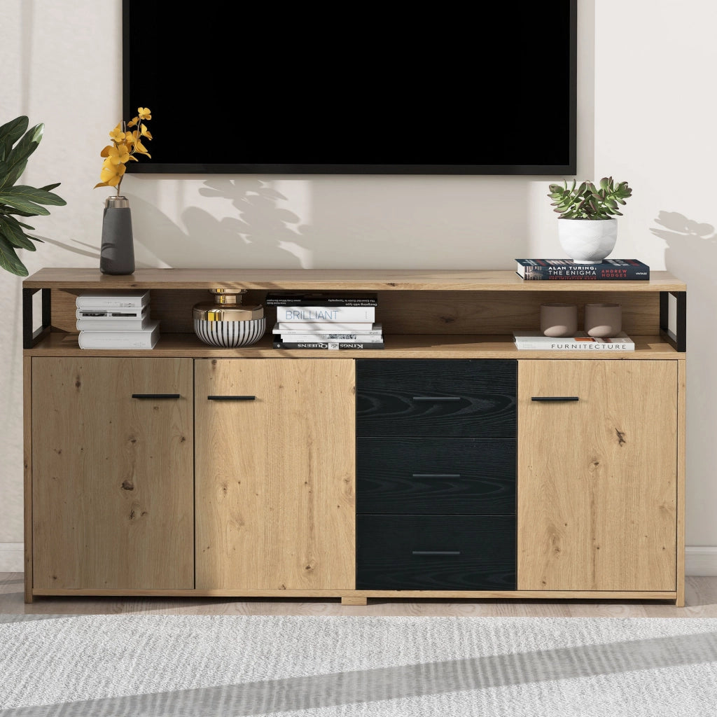 Sideboard moderno con 3 ante e 3 cassetti, struttura in pannello truciolare, 150 x 35 x 75,9 cm