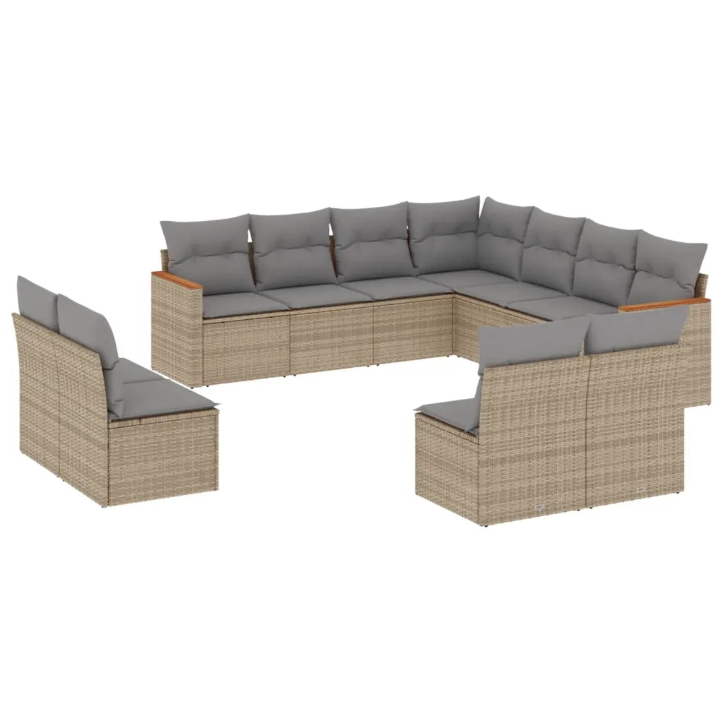 Set Divani da Giardino 11 pz con Cuscini Beige in Polyrattan 3258489
