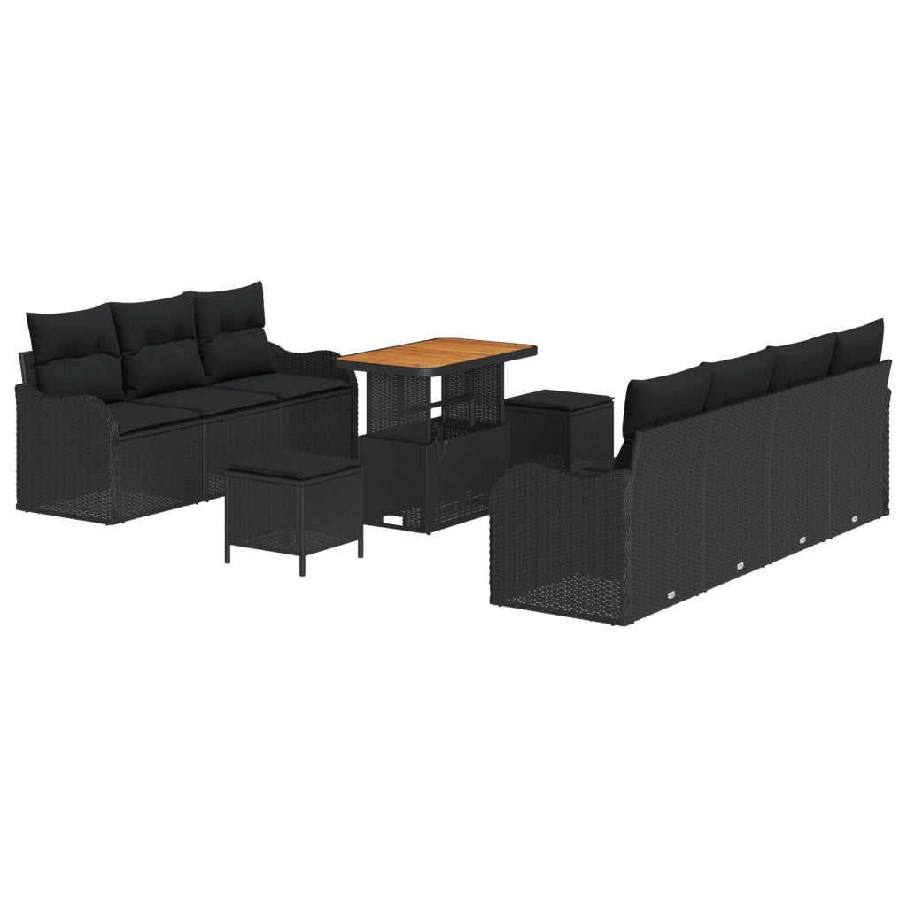Set di divani da giardino vitaXL 10 pezzi con cuscini nero polyrattan e acacia
