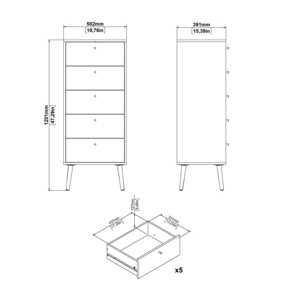 Cassettiera Yaounde, Settimino multiuso, Comò camera da letto, Mobile con cassetti, 50x39 h120 cm, Bianco