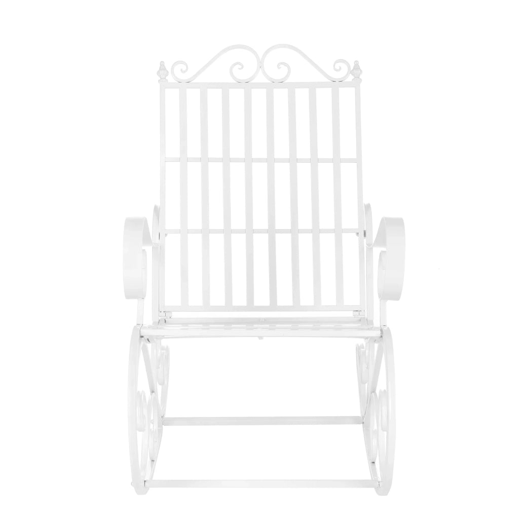 Sedia a dondolo da giardino vintage in metallo 92 x 59 x 90 cm bianca 03_0007130