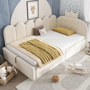 Letto divano singolo 90 × 190 cm con contenitore idraulico, testiera a corona, senza materasso, velluto beige