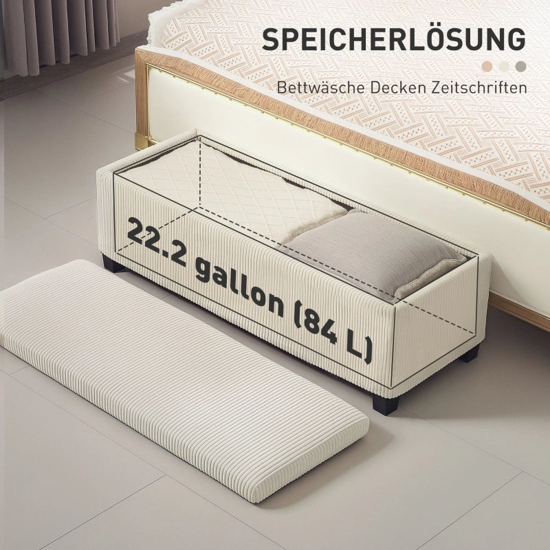 Panca contenitore in tessuto effetto corda con seduta imbottita e spazio interno in poliestere beige 112 × 42 × 40 cm