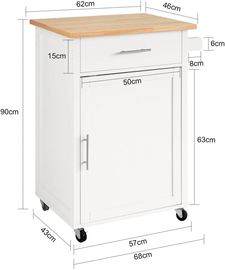 Carrello cucina mobile cucina salvaspazio mobiletto cucina con cassetto e anta credenza cucina madia cucina bianco-naturale 68x46x90cm FKW102-WN