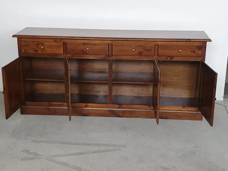Madia credenza 4 porte massello pino rustica tinta noce 195x42x85 - Mobili 2G