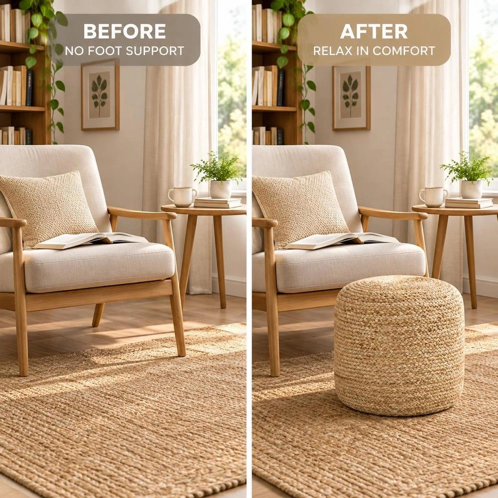 Handmade Jute Pouf, 40 X 45 Cm