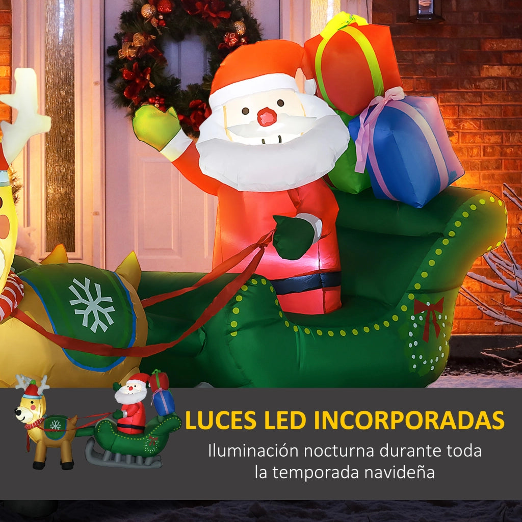 Decorazione Gonfiabile Natale Babbo Natale con Slitta e 2 Renne ¨C Xylo ¨C 210x70x125 cm con 4 LED