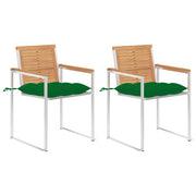 Sedie da Giardino 2 pz con Cuscini in Legno di Teak e Acciaio cod mxl 24298