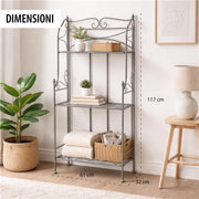 SCAFFALE PORTAVASI CLAUDE CON 3 PIANI IN COLORE BIANCO OSSIDATO  61 X 32 X H 117 CM