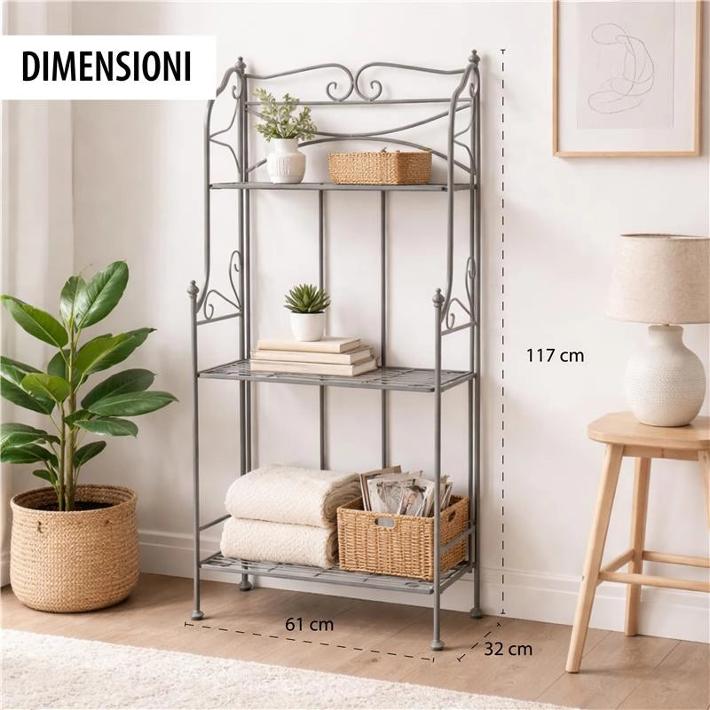 SCAFFALE PORTAVASI CLAUDE CON 3 PIANI IN COLORE BIANCO OSSIDATO  61 X 32 X H 117 CM