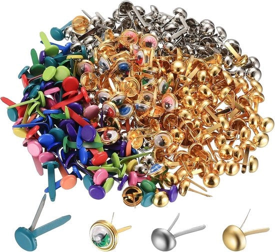 Mini brads patroonklemmen metalliche con testa rotonda colorate per scrapbooking, cartoline DIY, artigianato, fiori di carta