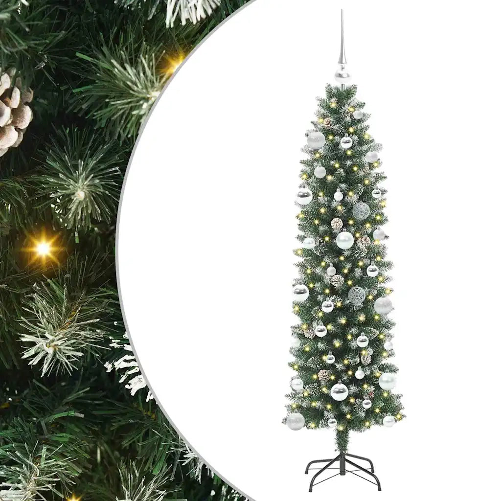 Albero di Natale Artificiale Sottile Verde e Bianco 150 cm 3395286
