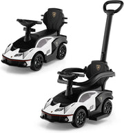 3 in 1 Lamborghini Auto a Spinta per Bambini, Macchina Cavalcabile con Impugnatura e Scatola di Stoccaggio, Ideale per Bambini 12-36 Mesi (Bianco)