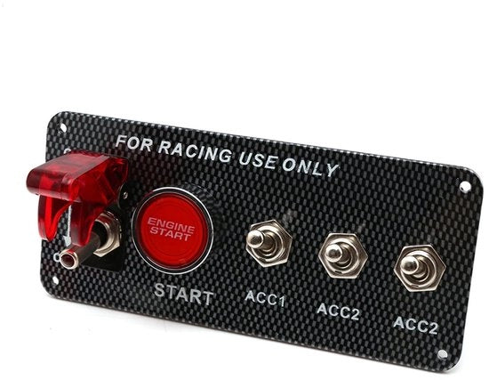 Impianto di Avviamento 12V 40A - Pannello di Interruttore in Fibra di Carbonio - Efficienza di Accensione Migliorata - Accelerazione Accelerata - Universale per Auto - Incluso 1 Tasto di Accensione e 3 Interruttori
