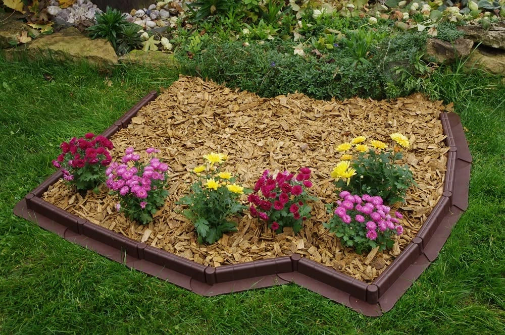 La bordatura di decorazione in plastica per il prato, MARRONE ? 5 m di lunghezza x 6 cm