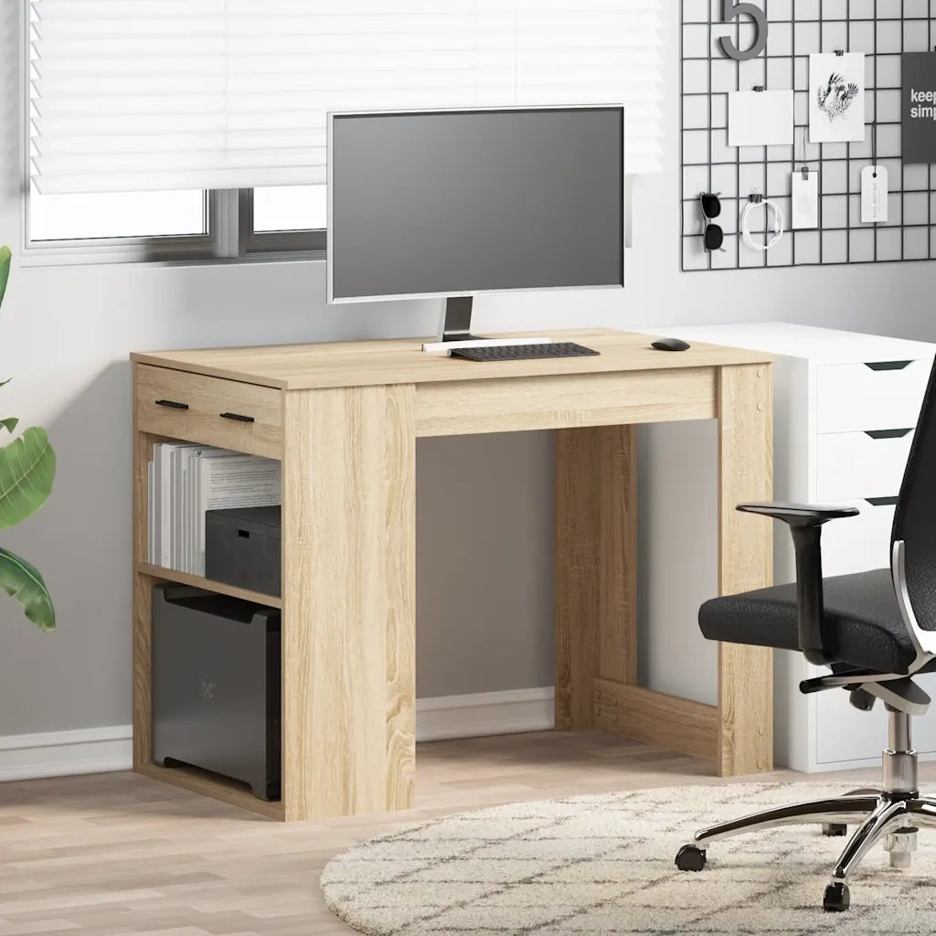Scrivania con Cassetto Ripiano Rovere Sonoma Legno Multistrato