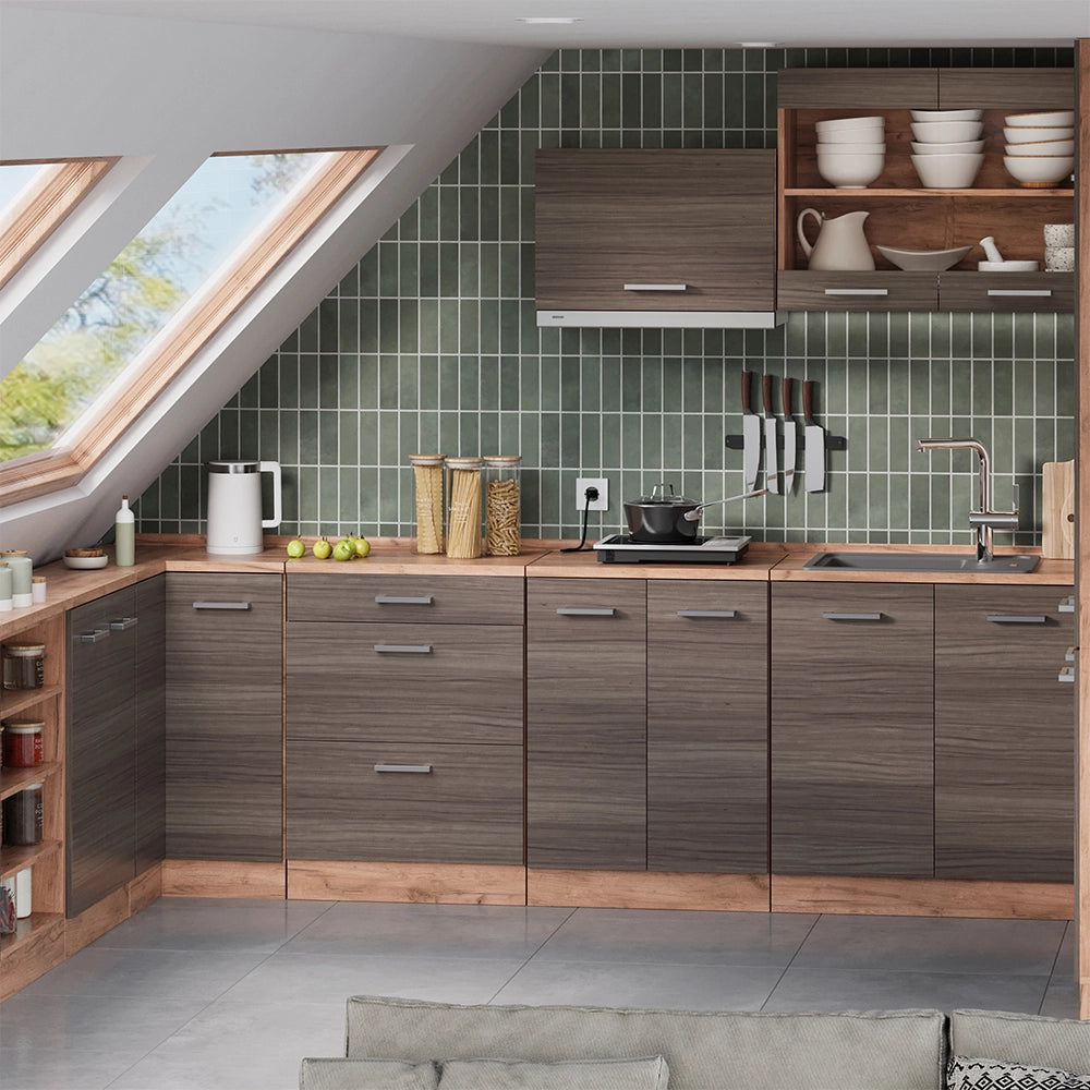 Mobile cucina sottotetto R-Line Grigio nobile/Rovere dorato 60 cm senza inclinazione con 2 ante Vicco