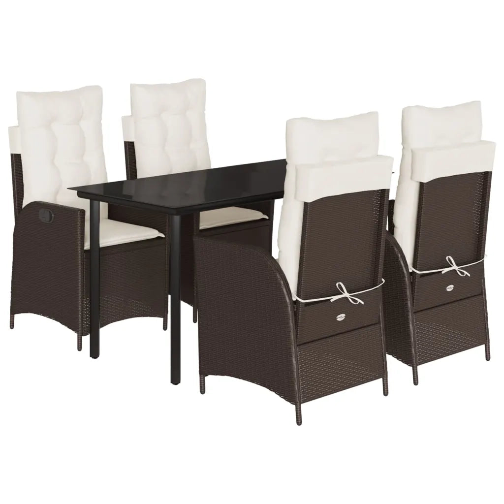 Set da Pranzo da Giardino 5pz con Cuscini in Polyrattan Marrone