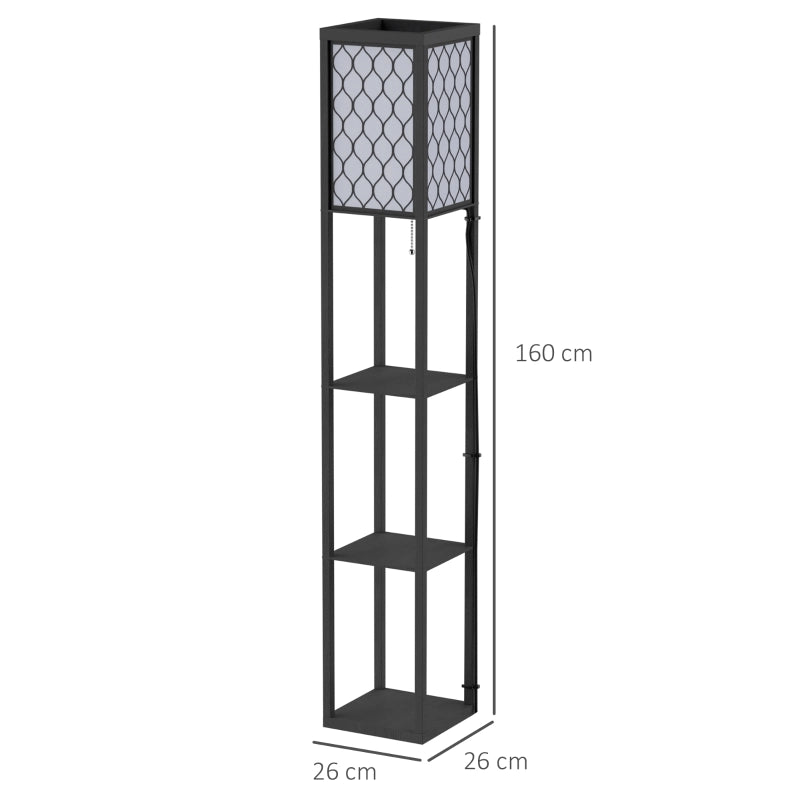 Lampada da terra con ripiani, struttura in MDF, 26x26x160 cm, nera