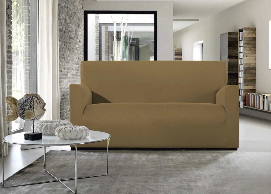 Copridivano E Copri Poltrona Antimacchia Sofà Elasticizzato Modello Magico - Div 2Posti - Tortora
