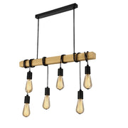 Trade Shop - Lampadario Sospensione Legno Stile Industriale 6 Portalampada E27 Lampada Cucina B47-6 -