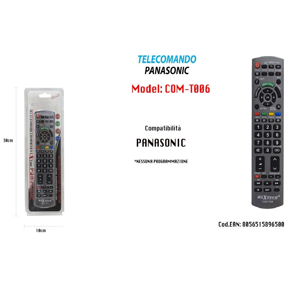 Trade Shop - Telecomando Compatibile Con Panasonic Nessuna Programmazione Maxtech Com-t006 -
