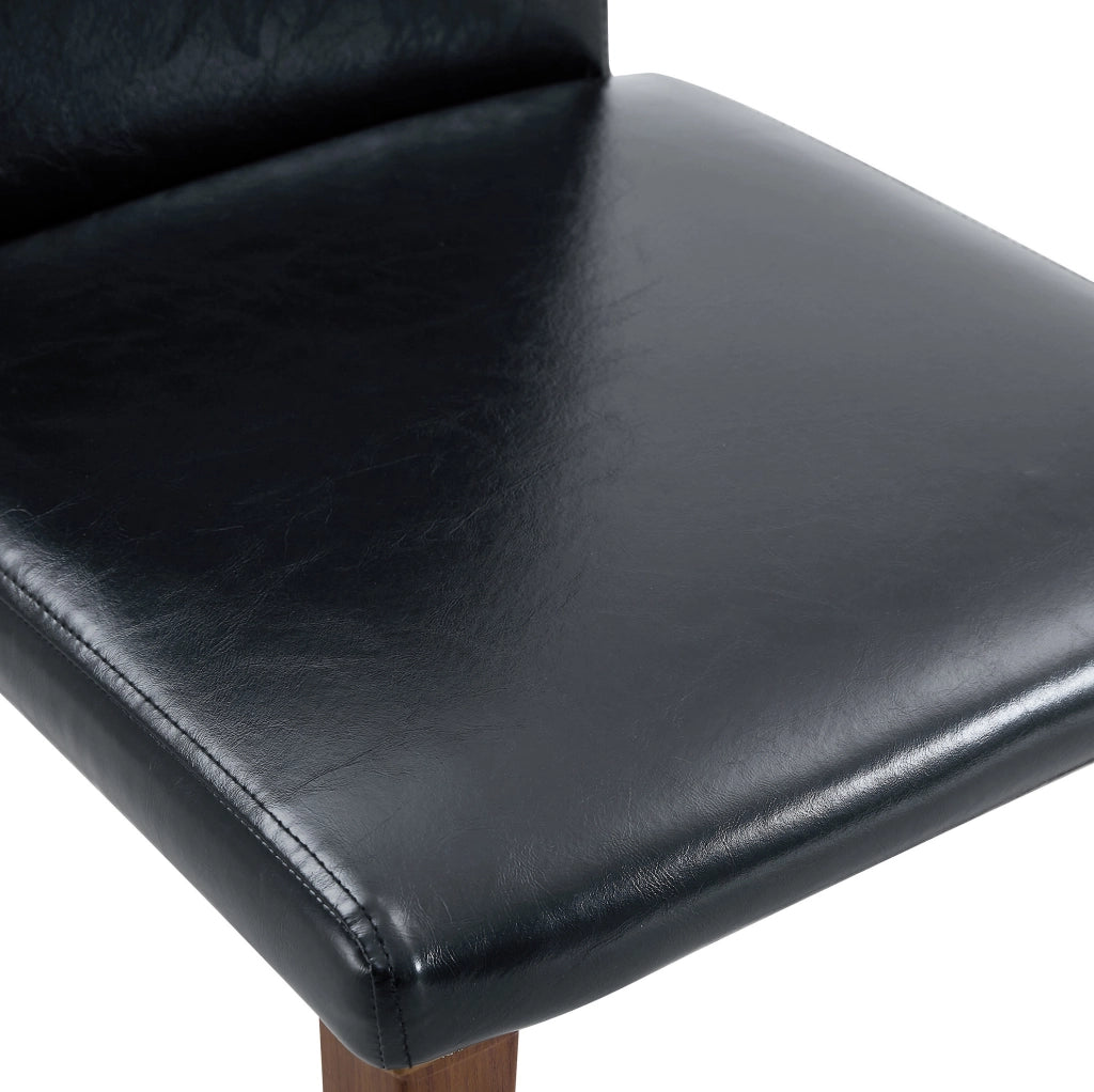 Set 2 sedie da pranzo moderne in PU nero con gambe effetto noce; 90 cm
