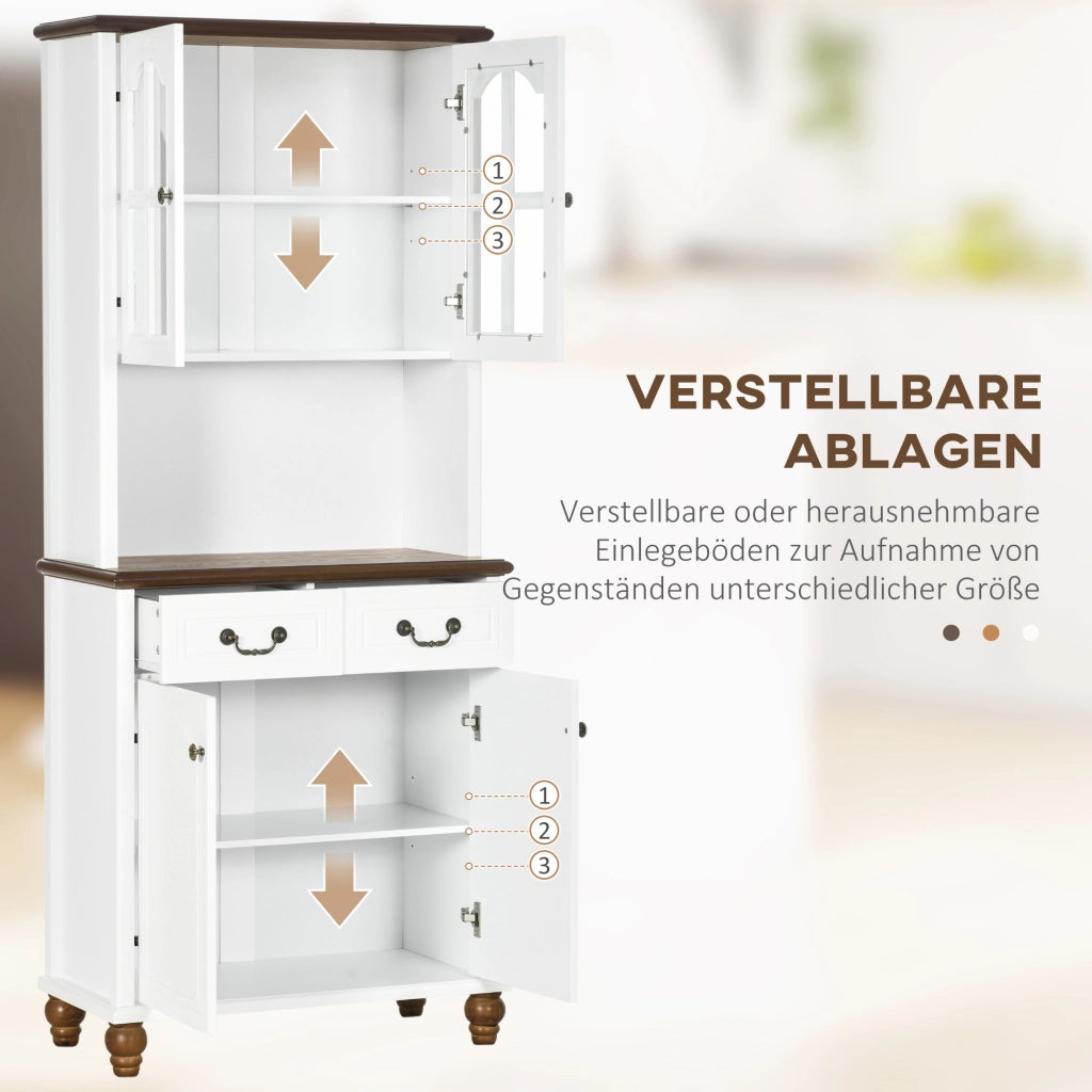 Buffet Cucina Classico con 2 Cassetti e 2 Ante ¨C zephmum ¨C Bianco e Marrone 76x38x182 cm