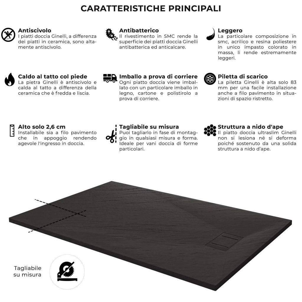 Piatto Doccia 80x160 cm Effetto Pietra Stone Grigio Antracite
