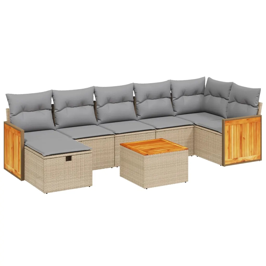 Set Divano da Giardino 8 pz con Cuscini Beige Misto Polyrattan