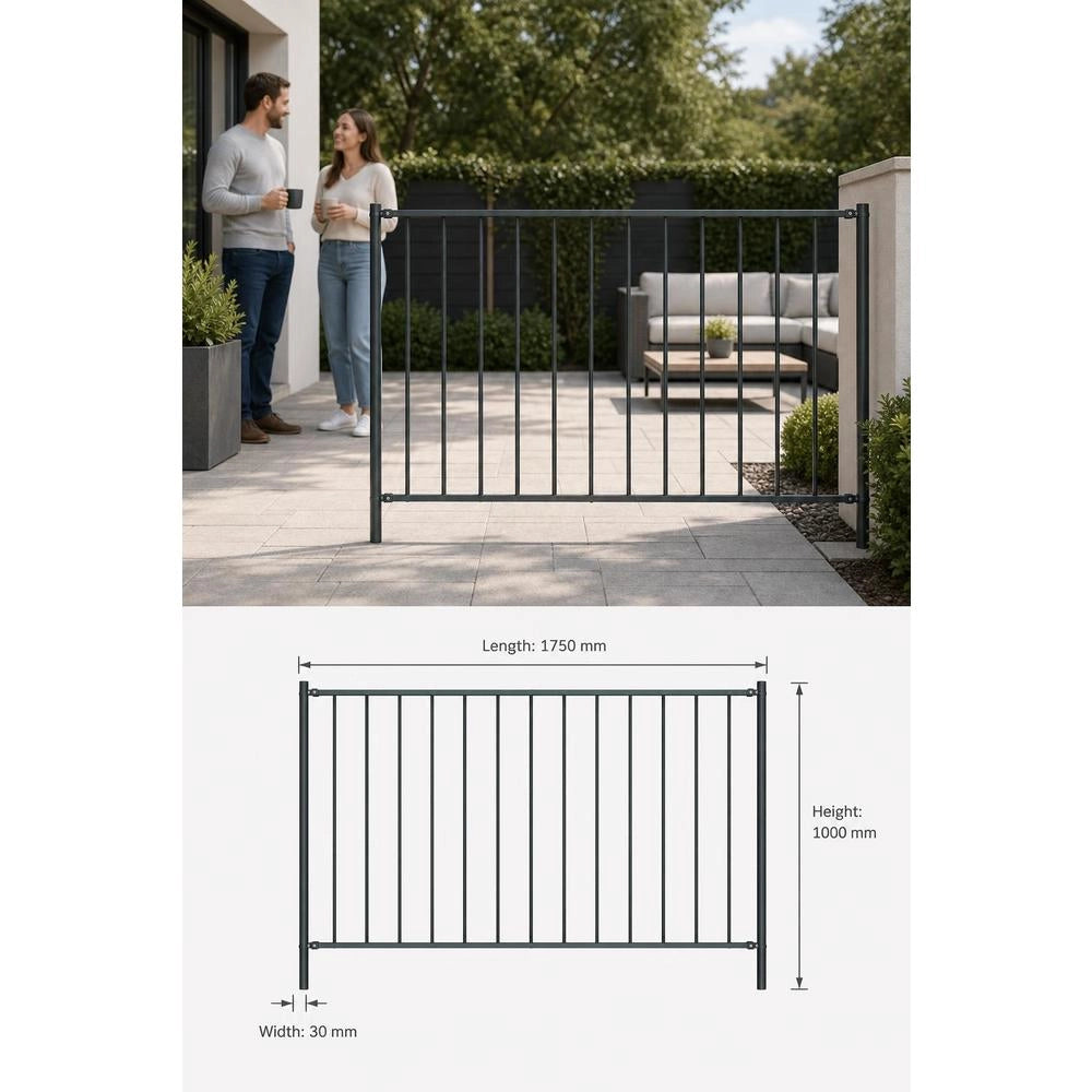 Fence Panel With Posts, Powder-coated Steel, 1.81 X 1 M, Anthracite
