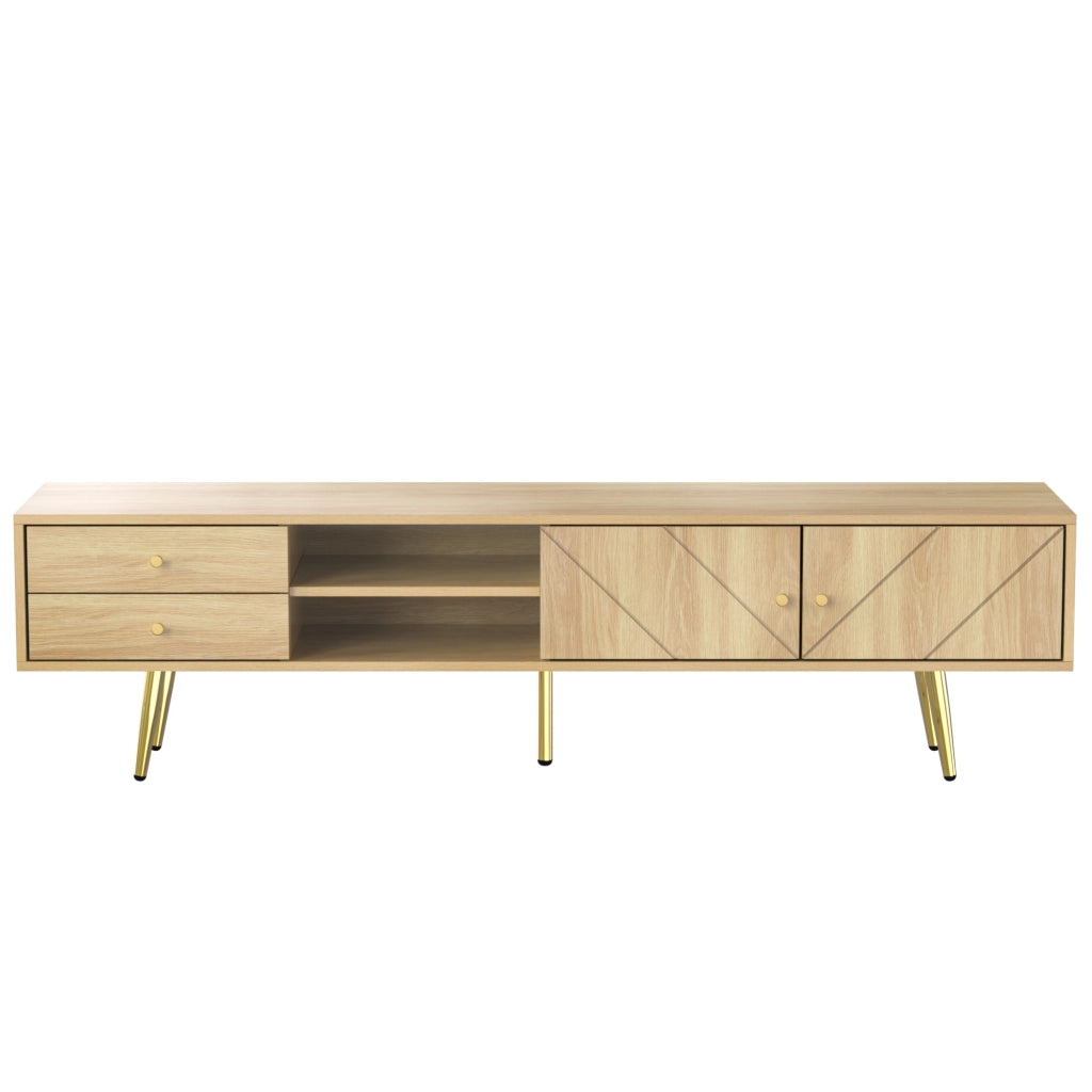 Mobile TV con 2 Ante; 2 Cassetti e 2 Vani Aperti; Piedini in Metallo Dorato; Stile Moderno; 160??36??42 cm; Legno