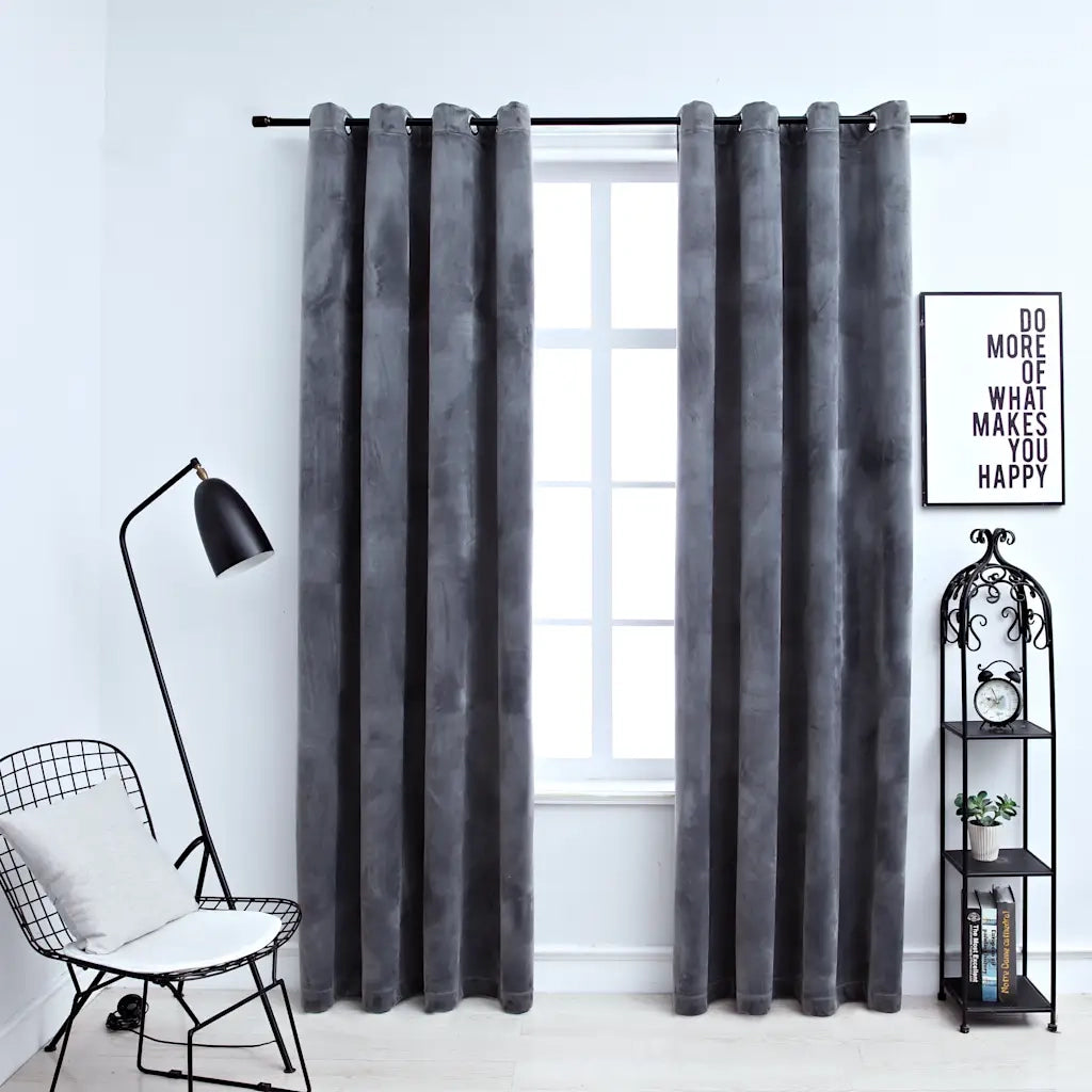 Tende Oscuranti | Tende Blackout con Anelli 2 pz Antracite in Velluto 140x245 cm