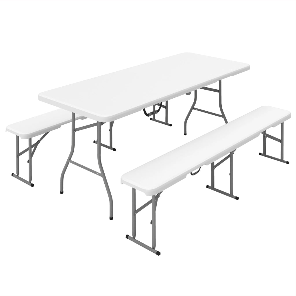 Set Tavolo e Panche Pieghevoli da Giardino ¨C zephmum ¨C Bianco 180x74x74 cm 182x28x42 cm