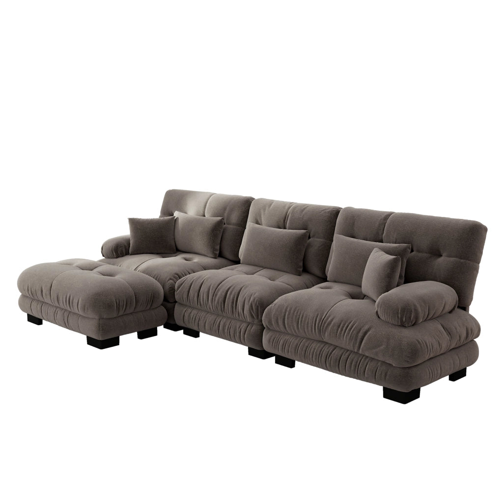 Divano Angolare Modulare con Ottoman ¨C MINIMAL ¨C Velluto a Coste, Marrone, Chaise Longue