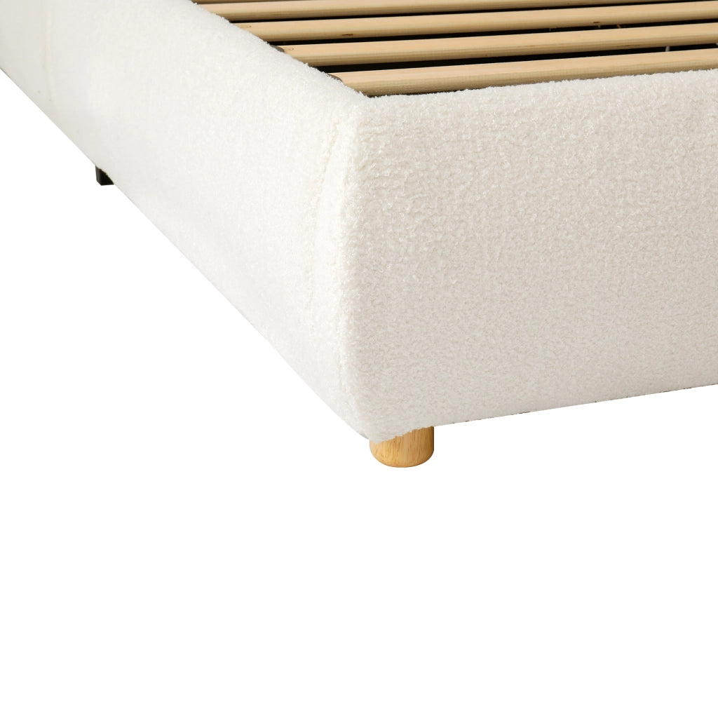 Letto imbottito per bambini 90x200 cm con contenitore idraulico, rete a doghe, testiera imbottita e rivestimento Bouclé beige
