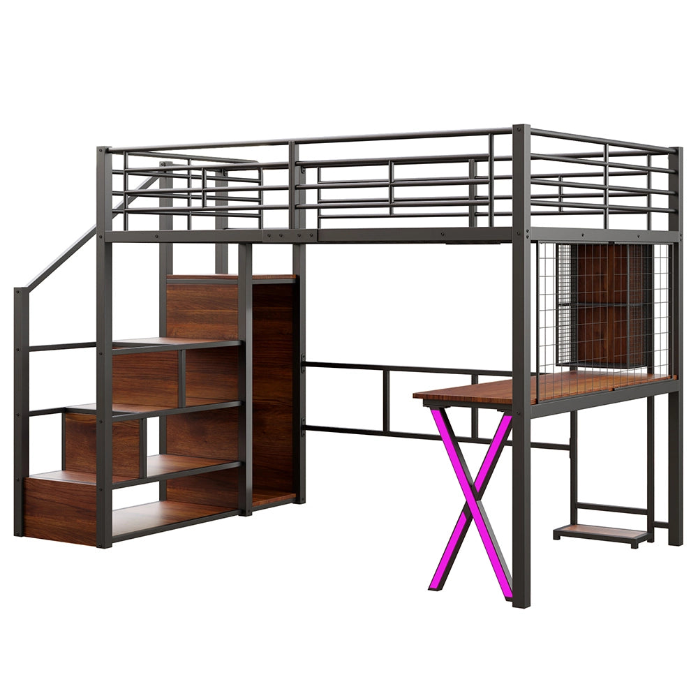Letto mezzanino 140x200cm - Xylo - nero, armadio, scrivania, spazio libero
