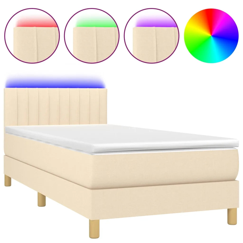 Letto a Molle con Materasso e LED Crema 100x200cm in Tessutocod mxl 74841