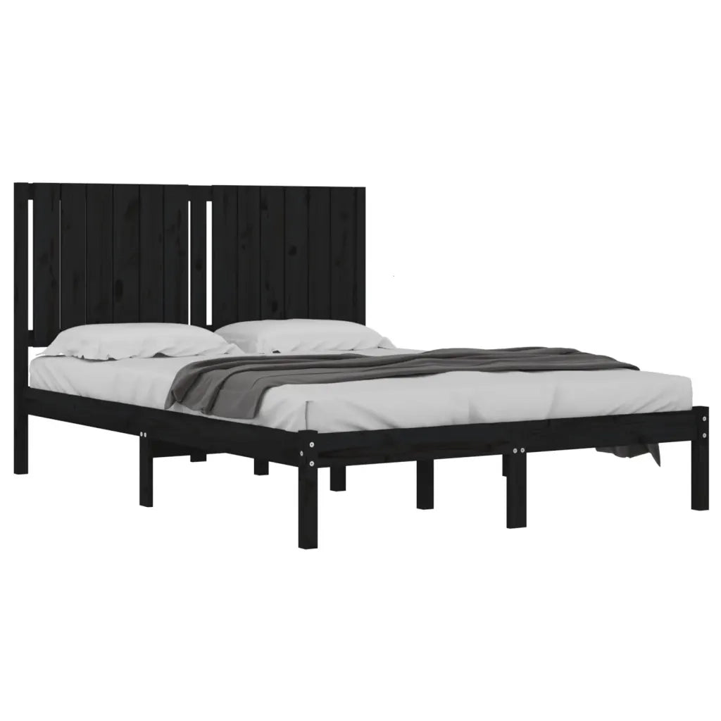 Letto matrimoniale | Letto per adulti | Giroletto Nero in Legno Massello di Pino 140x190 cm