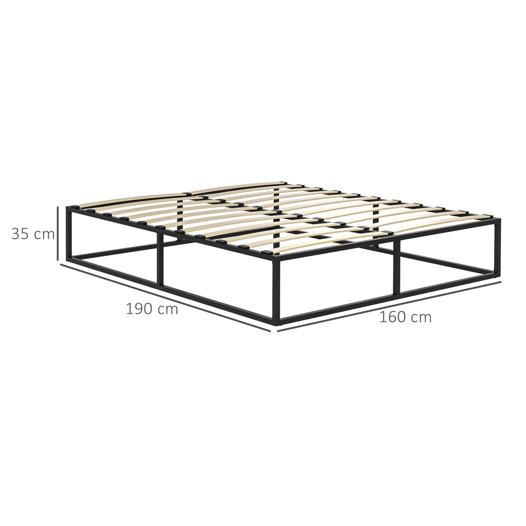 Struttura Letto con Doghe in Compensato e Contenitore inferiore, 190x160x35cm, Nero e color legno