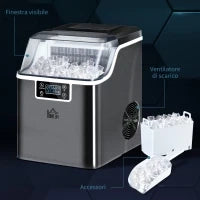 Macchina per Ghiaccio 20kg in 24 Ore, 24 Cubetti in 14-18 Minuti e Sistema Autopulente, Nero