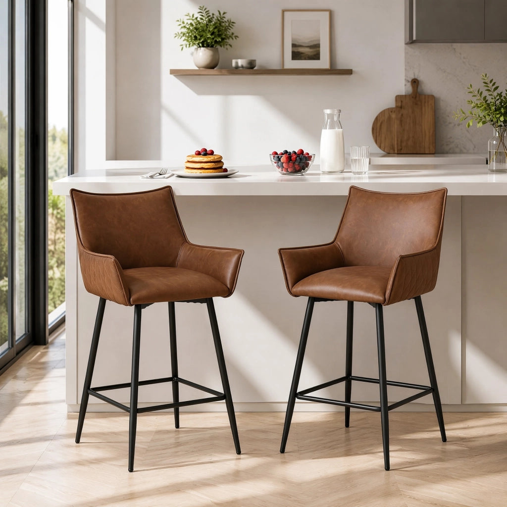 SGABELLO BAR Vintage in PU e Metallo 51x49x90 cm Set da 2 pezzi
