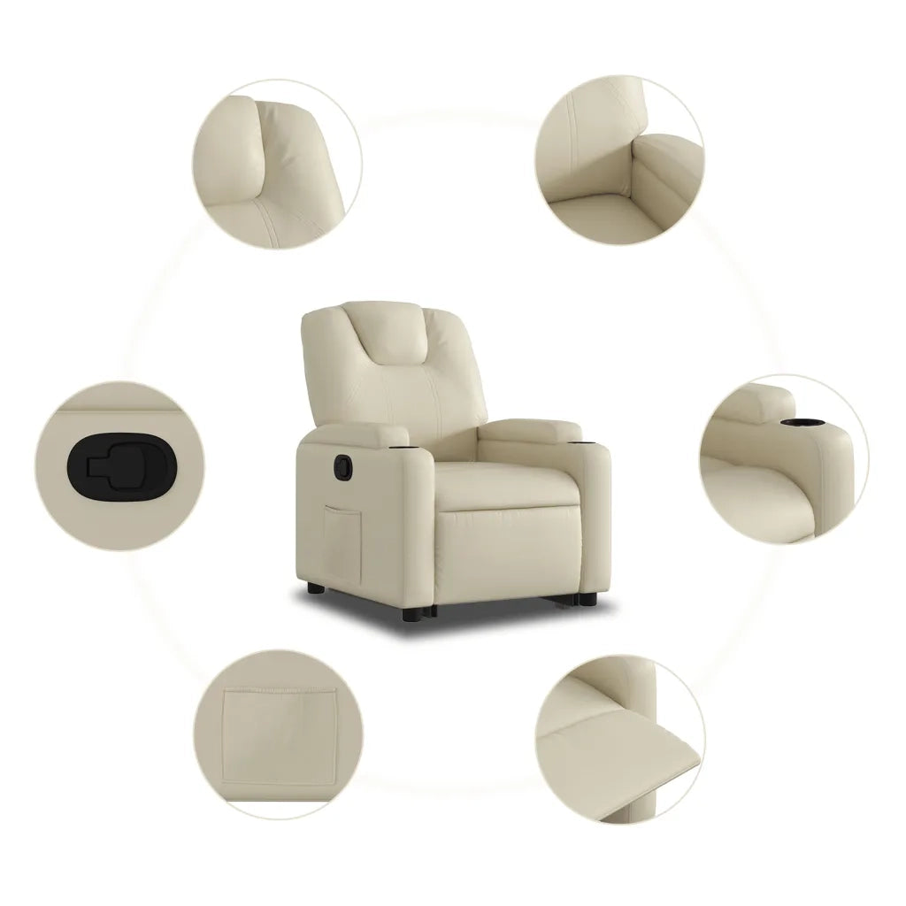 Poltrona | Sedia Relax Alzapersona Reclinabile Crema in Similpelle