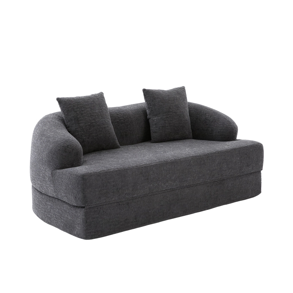 Divano letto 2 posti - con funzione pieghevole e 2 cuscini - in chenille grigio scuro