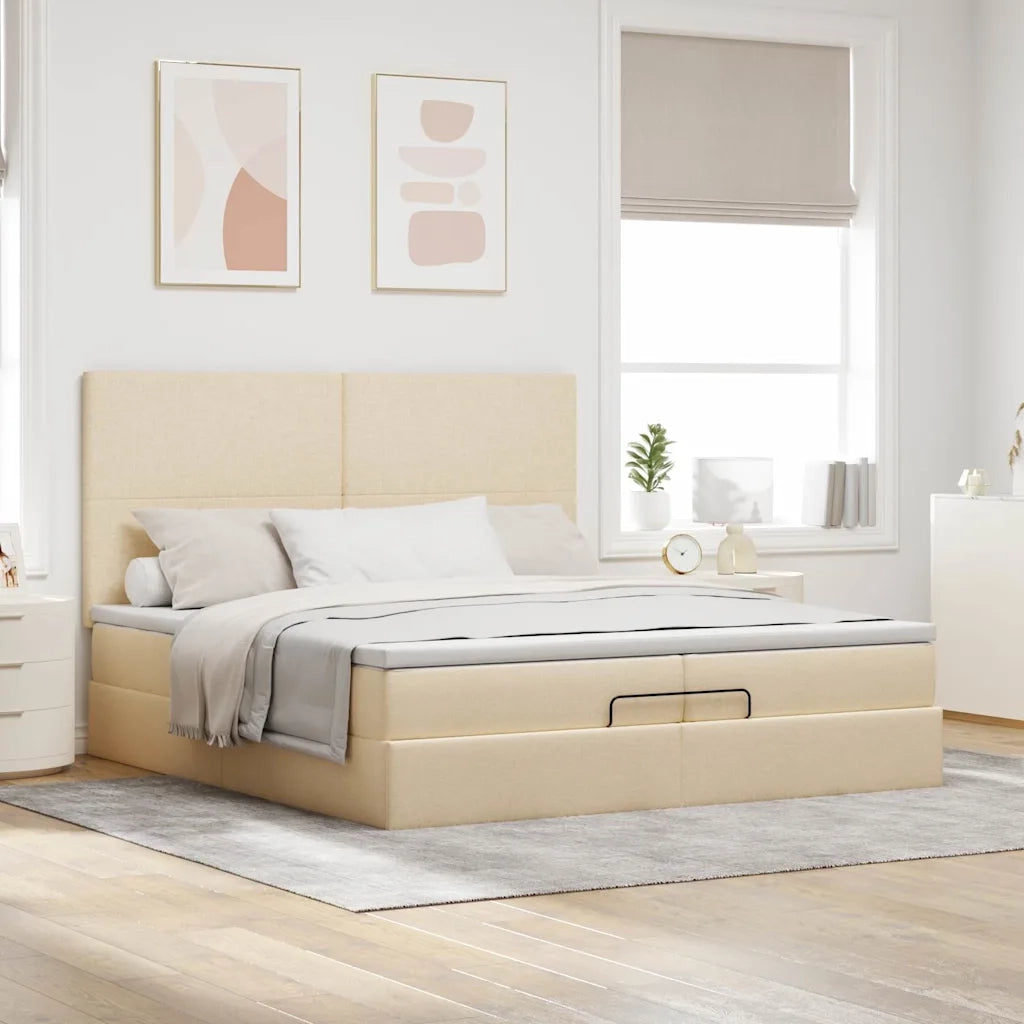 Struttura Letto Pouf con Materassi Crema 200x200 cm in Tessuto 3313104