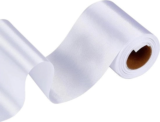 Tessuto satino in poliestere bianco, 20 metri x 10 cm, per decorazione di feste e confezioni di regali.