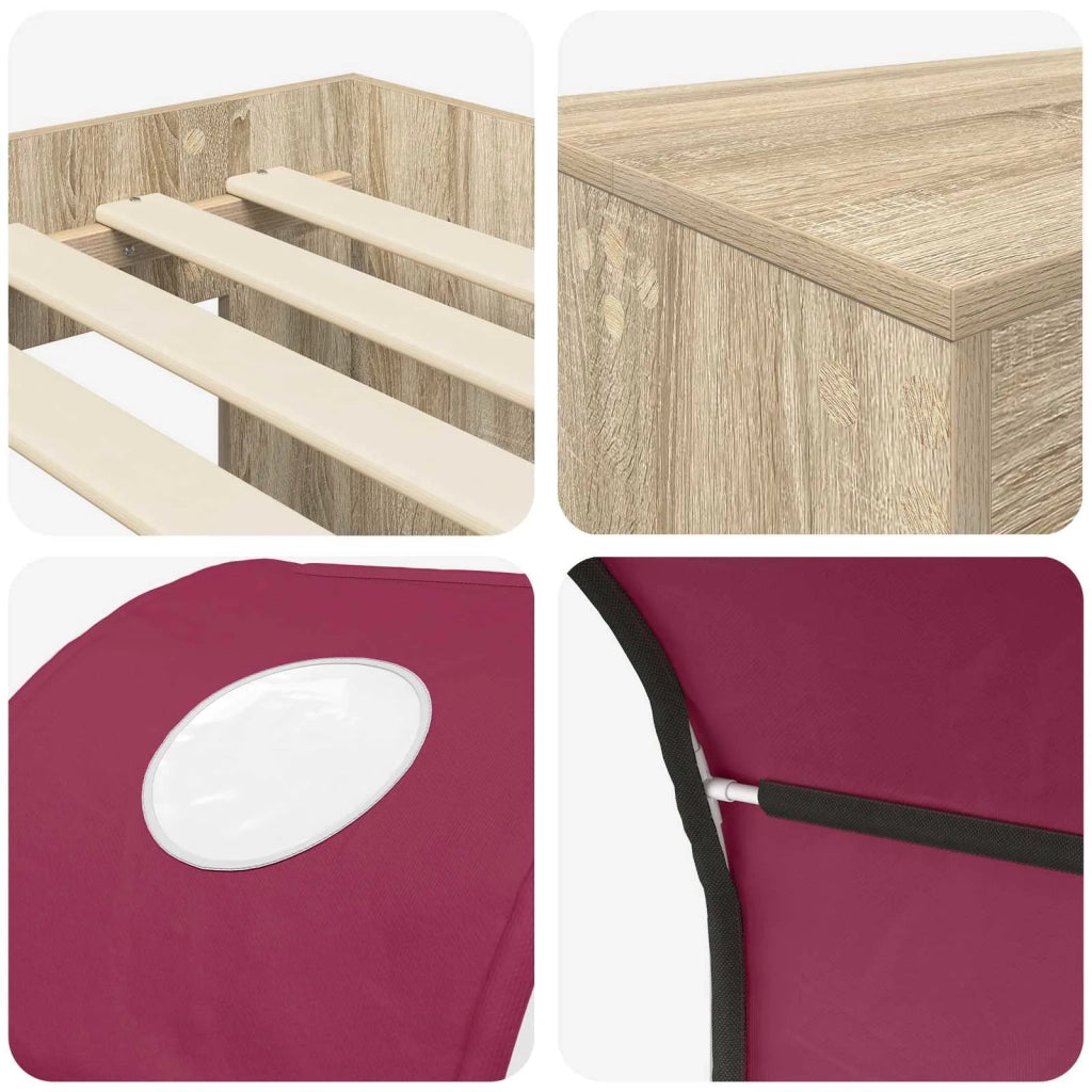 Letto con Tunnel 3 pz Rovere Artigianale e Rosso 3423519
