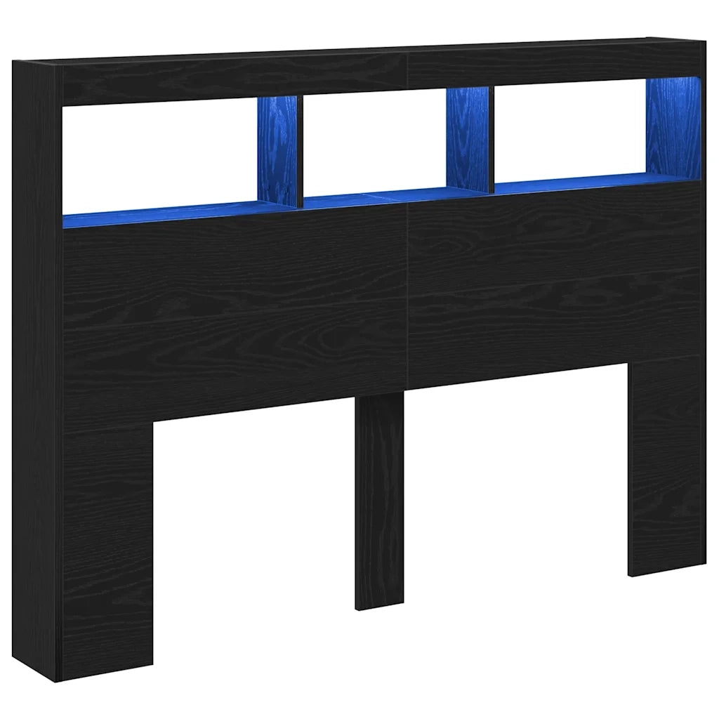 Testiera | Testata con Contenitore a LED Rovere Nero 140x17x102 cm