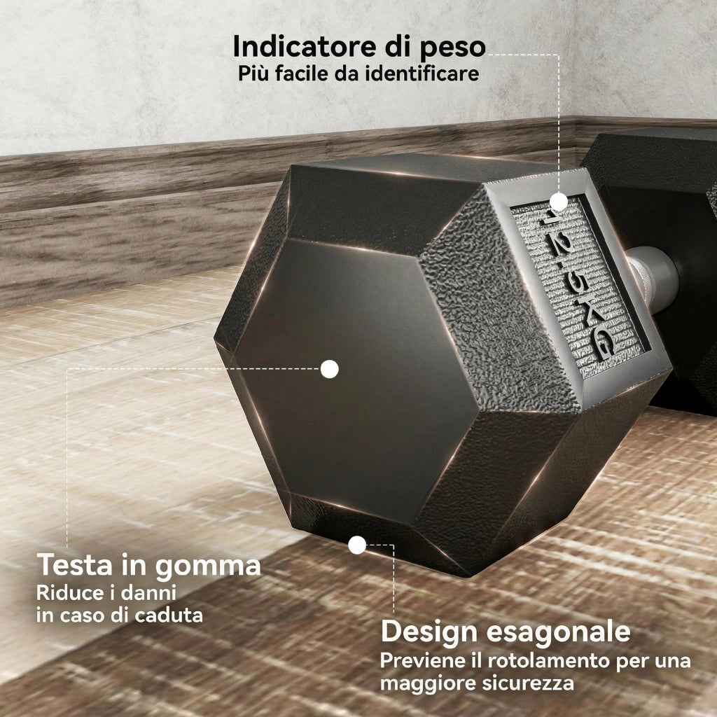 Set di Manubri Palestra da 2x12,5 kg Esagonale Pesi per Palestra con Impugnatura Zigrinata Antiscivolo Nero