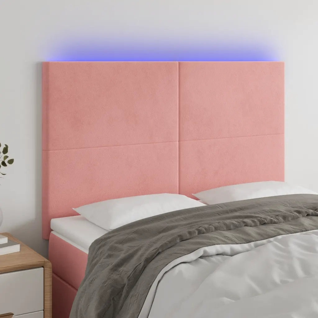 Testiera a LED-Testata con LED Rosa 144x5x118/128 cm in Velluto 145129